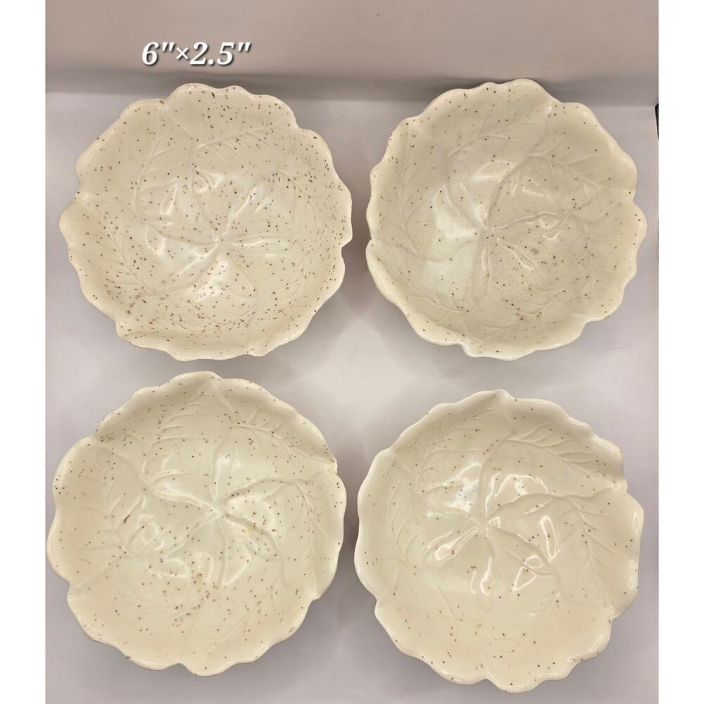 Vintage Melamine Cabbage Leaf Footed Bowls – Set of 4
